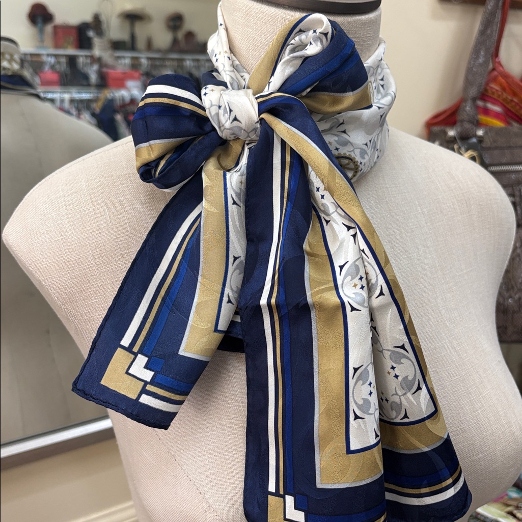 Rotary International 100 Years Silk Scarf In Navy Gold  White